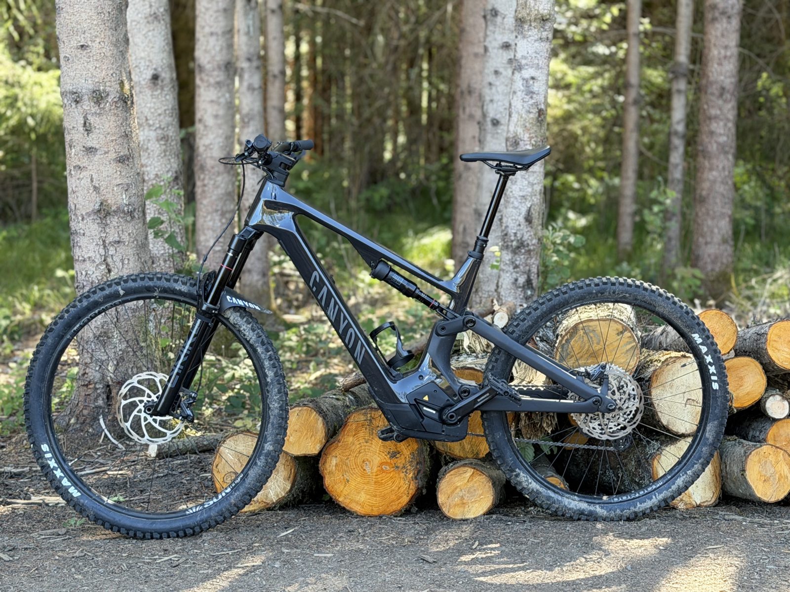 Canyon Spectral:ON CF 7 E-MTB in der Seitenansicht im Wald
